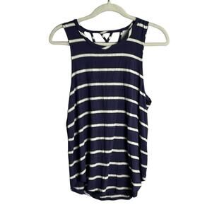 Chaser Navy Blue and Gray Striped Sleeveless Strappy Back Top Size Medium